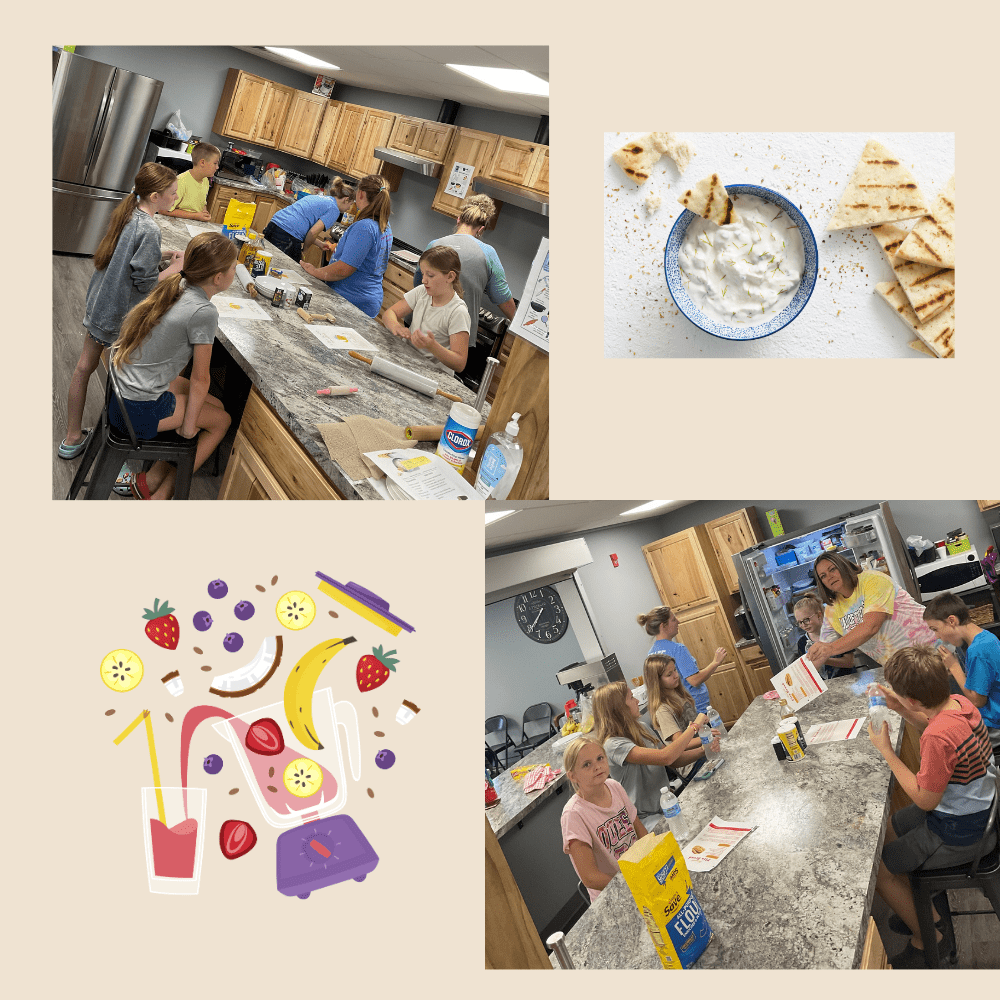 A collage of children cooking and baking